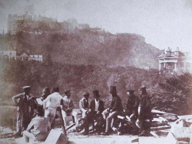 (Founding of) Scott Monument. Workmen at the site