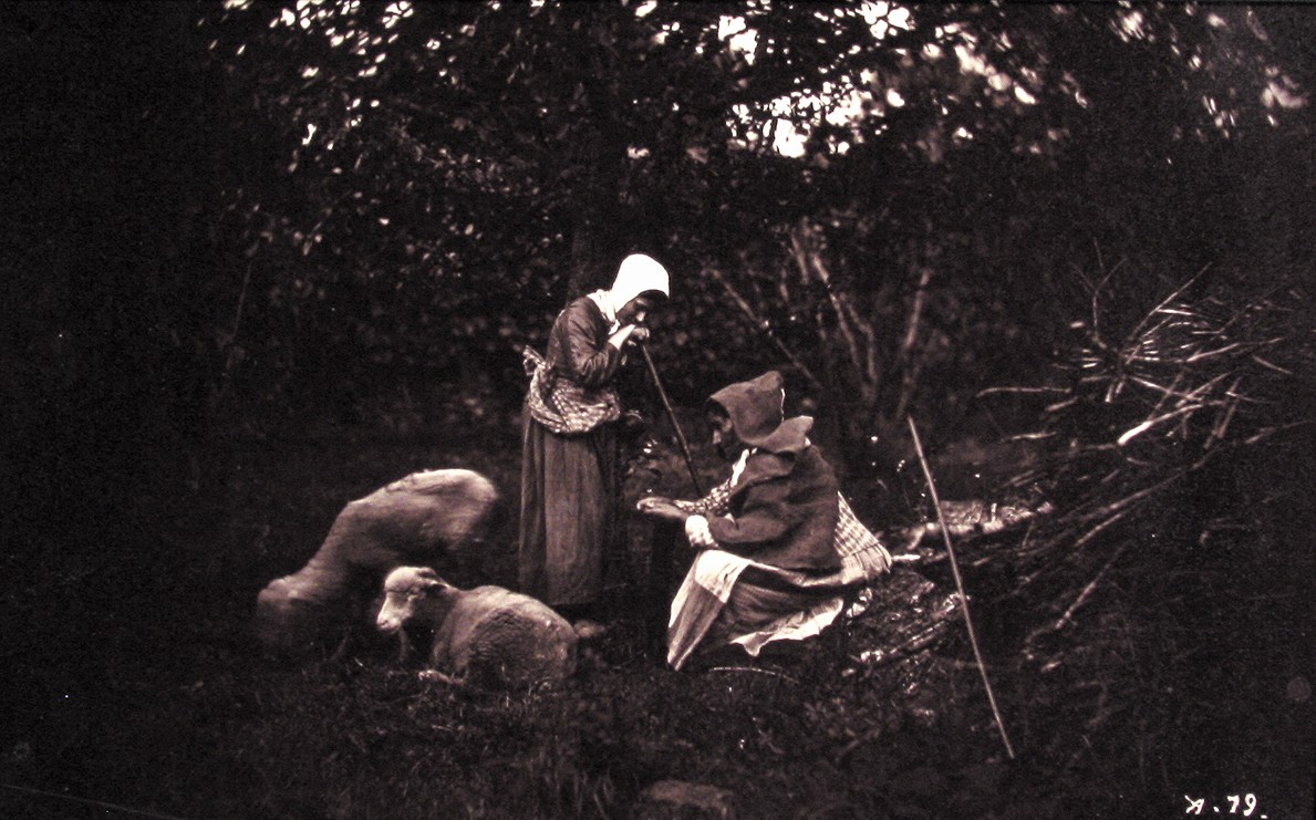 Two Shepherdesses Resting, with Two Sheep