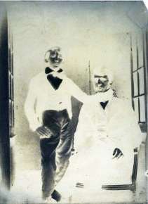 Father and son in doorway