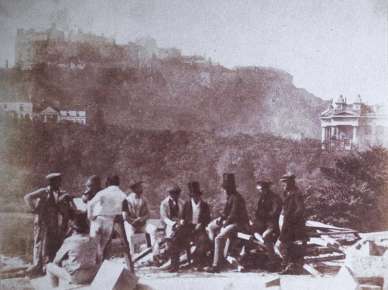 (Founding of) Scott Monument. Workmen at the site