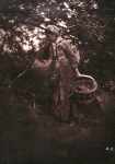 Woman Standing with Basket and Branch